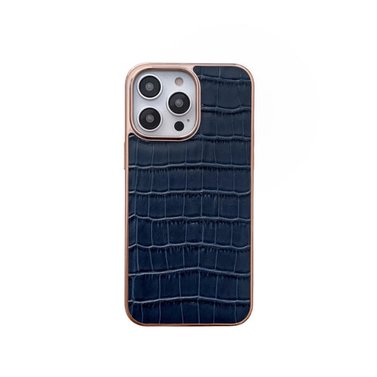 For iPhone 14 Pro Nano Electroplating Crocodile Texture Genuine Leather Phone Case(Blue) - iPhone 14 Pro Cases by buy2fix | Online Shopping UK | buy2fix