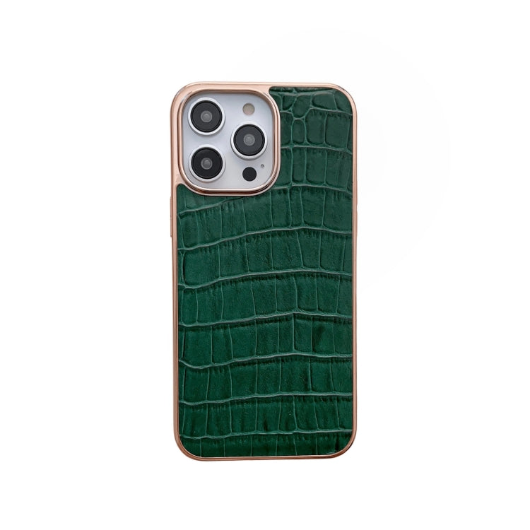 For iPhone 14 Pro Nano Electroplating Crocodile Texture Genuine Leather Phone Case(Green) - iPhone 14 Pro Cases by buy2fix | Online Shopping UK | buy2fix