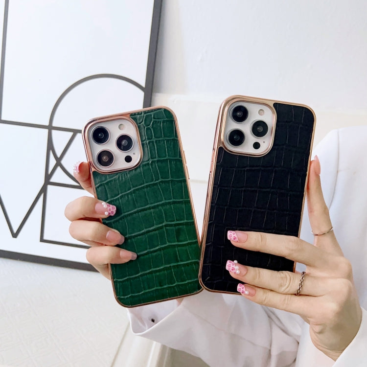 For iPhone 14 Pro Nano Electroplating Crocodile Texture Genuine Leather Phone Case(Green) - iPhone 14 Pro Cases by buy2fix | Online Shopping UK | buy2fix