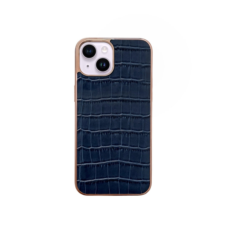 For iPhone 14 Plus Nano Electroplating Crocodile Texture Genuine Leather Phone Case(Blue) - iPhone 14 Plus Cases by buy2fix | Online Shopping UK | buy2fix