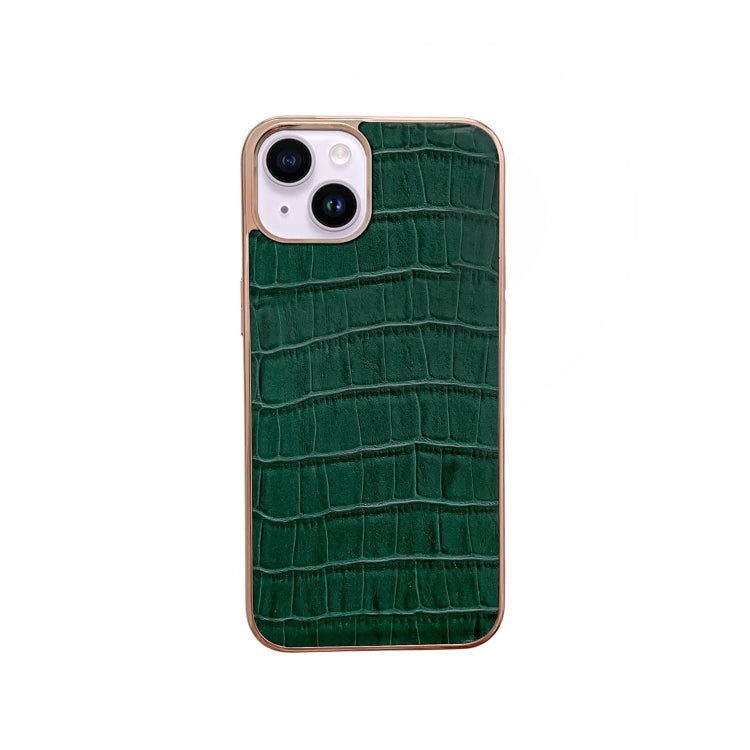 For iPhone 14 Plus Nano Electroplating Crocodile Texture Genuine Leather Phone Case(Green) - iPhone 14 Plus Cases by buy2fix | Online Shopping UK | buy2fix