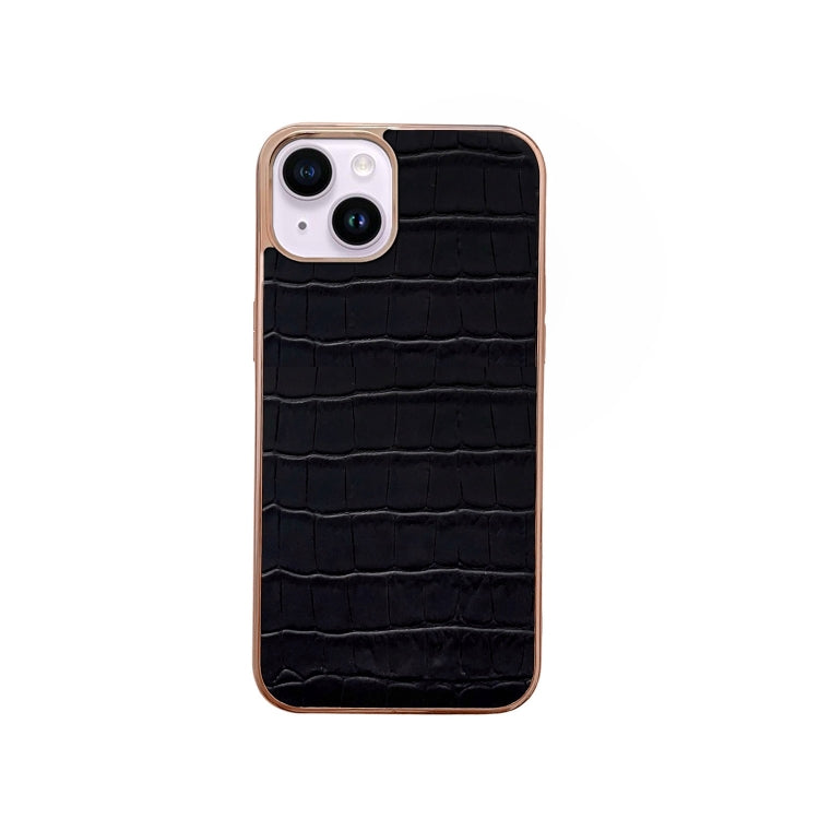 For iPhone 14 Plus Nano Electroplating Crocodile Texture Genuine Leather Phone Case(Black) - iPhone 14 Plus Cases by buy2fix | Online Shopping UK | buy2fix