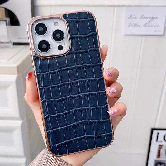 For iPhone 13 Pro Max Nano Electroplating Crocodile Texture Genuine Leather Phone Case(Blue) - iPhone 13 Pro Max Cases by buy2fix | Online Shopping UK | buy2fix