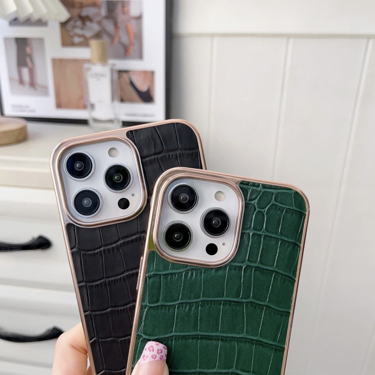 For iPhone 13 Pro Max Nano Electroplating Crocodile Texture Genuine Leather Phone Case(Coffee Brown) - iPhone 13 Pro Max Cases by buy2fix | Online Shopping UK | buy2fix