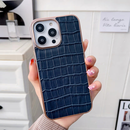 For iPhone 13 Nano Electroplating Crocodile Texture Genuine Leather Phone Case(Blue) - iPhone 13 Cases by buy2fix | Online Shopping UK | buy2fix