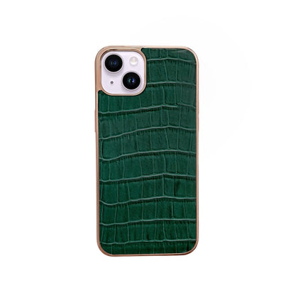 For iPhone 13 Nano Electroplating Crocodile Texture Genuine Leather Phone Case(Green) - iPhone 13 Cases by buy2fix | Online Shopping UK | buy2fix