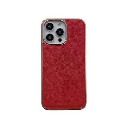 For iPhone 13 Pro Max Nano Electroplating Cross Texture Genuine Leather Phone Case(Red) - iPhone 13 Pro Max Cases by buy2fix | Online Shopping UK | buy2fix