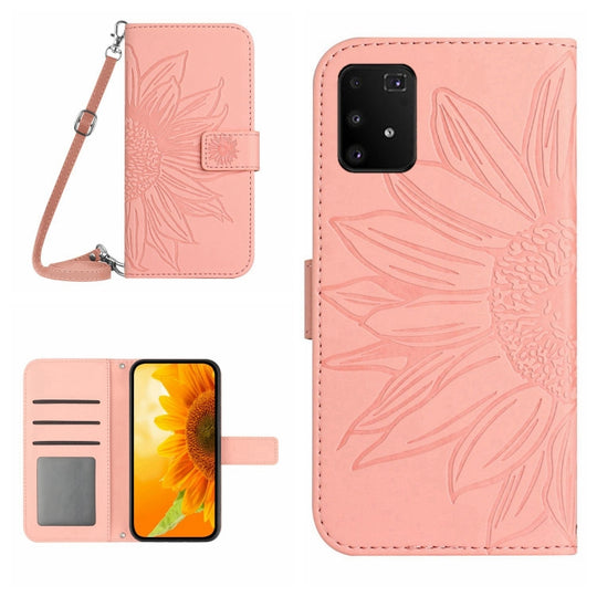 For Samsung Galaxy A91/S10 Lite Skin Feel Sun Flower Pattern Flip Leather Phone Case with Lanyard(Pink)
