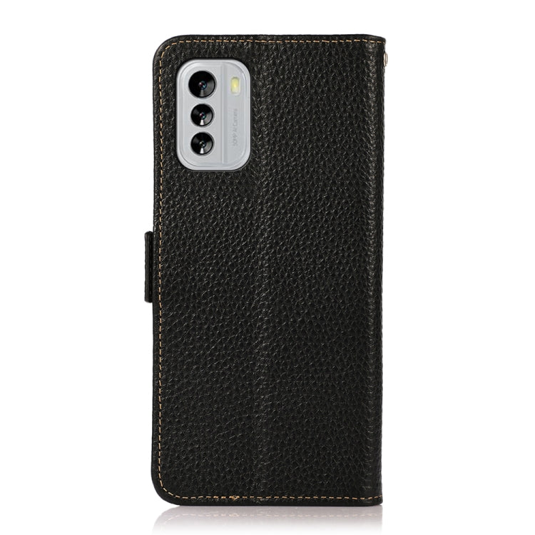 For Nokia G60 5G KHAZNEH Side-Magnetic Litchi Genuine Leather RFID Phone Case(Black) - Nokia Cases by buy2fix | Online Shopping UK | buy2fix