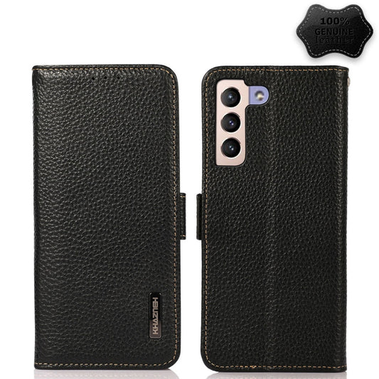 For Samsung Galaxy S23+ 5G KHAZNEH Side-Magnetic Litchi Genuine Leather RFID Phone Case(Black) - Galaxy S23+ 5G Cases by buy2fix | Online Shopping UK | buy2fix