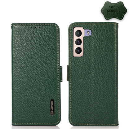 For Samsung Galaxy S23+ 5G KHAZNEH Side-Magnetic Litchi Genuine Leather RFID Phone Case(Green) - Galaxy S23+ 5G Cases by buy2fix | Online Shopping UK | buy2fix