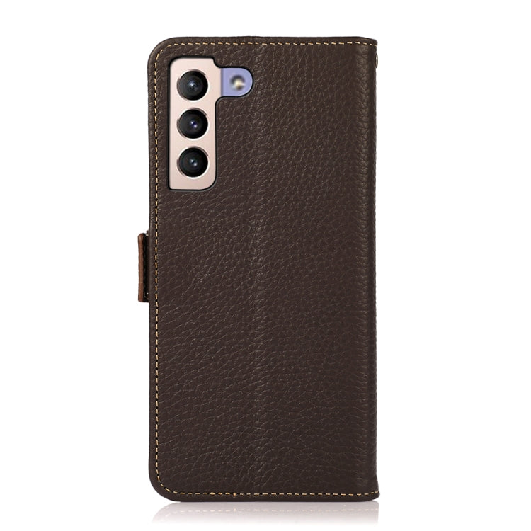 For Samsung Galaxy S23+ 5G KHAZNEH Side-Magnetic Litchi Genuine Leather RFID Phone Case(Brown) - Galaxy S23+ 5G Cases by buy2fix | Online Shopping UK | buy2fix