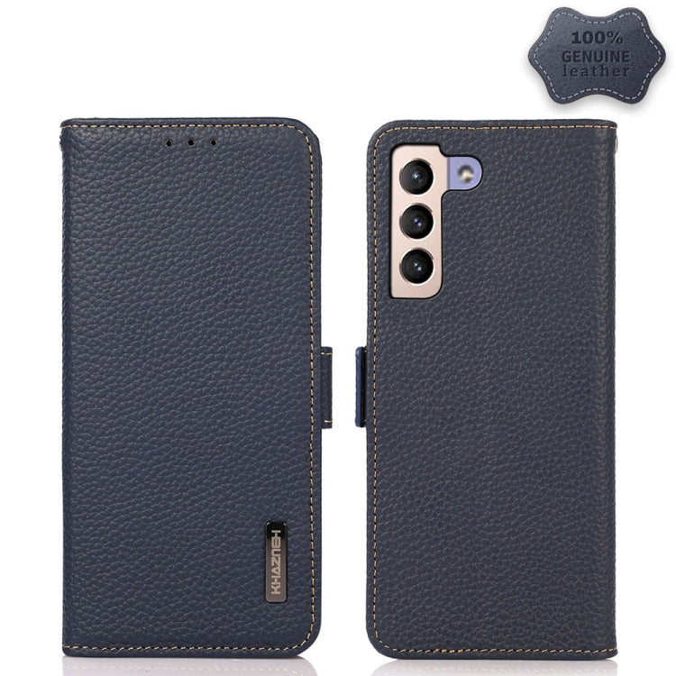 For Samsung Galaxy S23 5G KHAZNEH Side-Magnetic Litchi Genuine Leather RFID Phone Case(Blue) - Galaxy S23 5G Cases by buy2fix | Online Shopping UK | buy2fix
