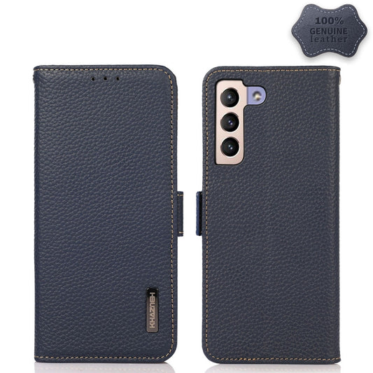 For Samsung Galaxy S23 5G KHAZNEH Side-Magnetic Litchi Genuine Leather RFID Phone Case(Blue) - Galaxy S23 5G Cases by buy2fix | Online Shopping UK | buy2fix