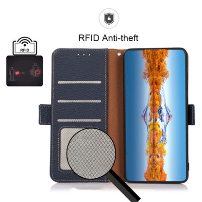 For Samsung Galaxy S23 5G KHAZNEH Side-Magnetic Litchi Genuine Leather RFID Phone Case(Blue) - Galaxy S23 5G Cases by buy2fix | Online Shopping UK | buy2fix