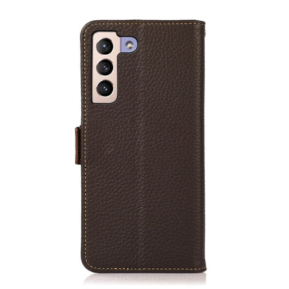 For Samsung Galaxy S23 5G KHAZNEH Side-Magnetic Litchi Genuine Leather RFID Phone Case(Brown) - Galaxy S23 5G Cases by buy2fix | Online Shopping UK | buy2fix