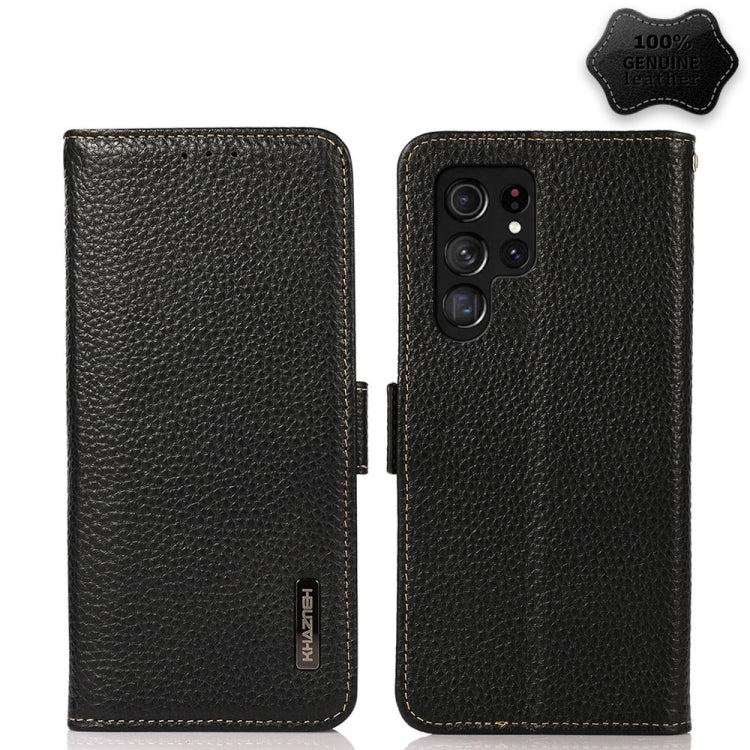 For Samsung Galaxy S23 Ultra 5G KHAZNEH Side-Magnetic Litchi Genuine Leather RFID Phone Case(Black) - Galaxy S23 Ultra 5G Cases by buy2fix | Online Shopping UK | buy2fix