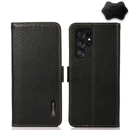 For Samsung Galaxy S23 Ultra 5G KHAZNEH Side-Magnetic Litchi Genuine Leather RFID Phone Case(Black) - Galaxy S23 Ultra 5G Cases by buy2fix | Online Shopping UK | buy2fix
