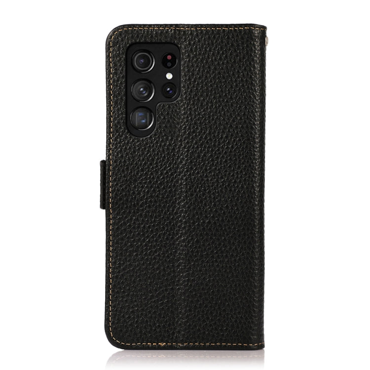 For Samsung Galaxy S23 Ultra 5G KHAZNEH Side-Magnetic Litchi Genuine Leather RFID Phone Case(Black) - Galaxy S23 Ultra 5G Cases by buy2fix | Online Shopping UK | buy2fix