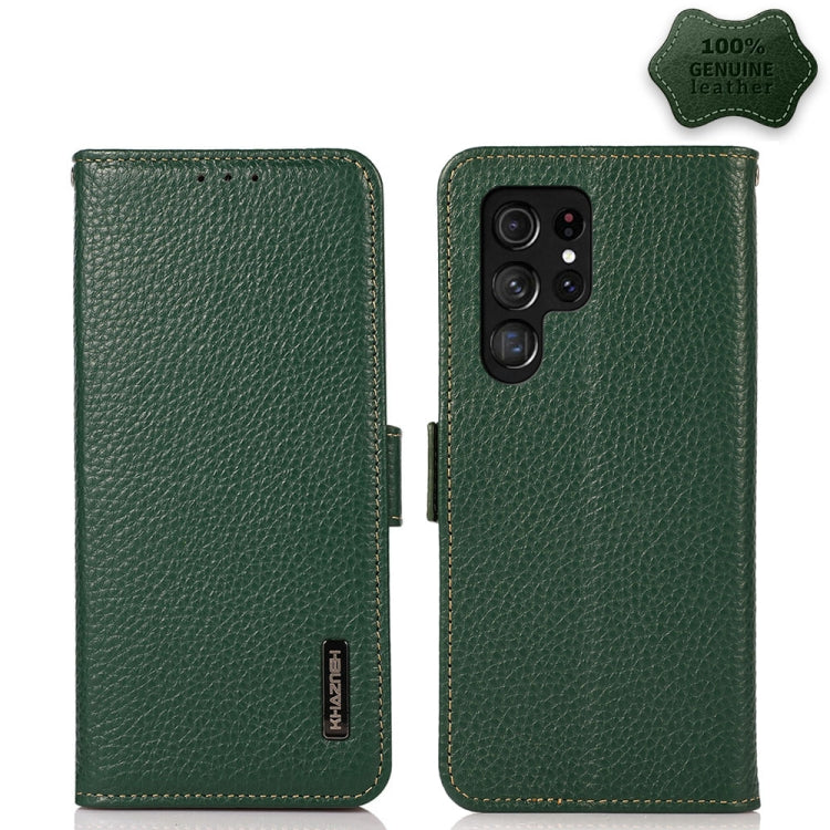 For Samsung Galaxy S23 Ultra 5G KHAZNEH Side-Magnetic Litchi Genuine Leather RFID Phone Case(Green) - Galaxy S23 Ultra 5G Cases by buy2fix | Online Shopping UK | buy2fix