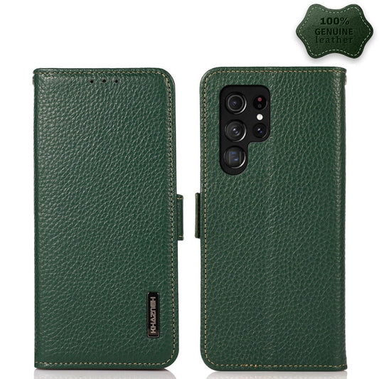 For Samsung Galaxy S23 Ultra 5G KHAZNEH Side-Magnetic Litchi Genuine Leather RFID Phone Case(Green) - Galaxy S23 Ultra 5G Cases by buy2fix | Online Shopping UK | buy2fix