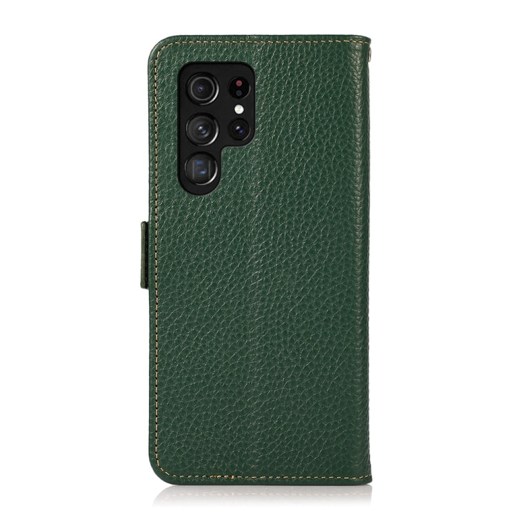 For Samsung Galaxy S23 Ultra 5G KHAZNEH Side-Magnetic Litchi Genuine Leather RFID Phone Case(Green) - Galaxy S23 Ultra 5G Cases by buy2fix | Online Shopping UK | buy2fix