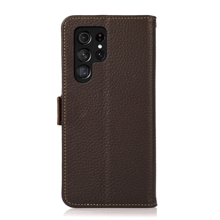 For Samsung Galaxy S23 Ultra 5G KHAZNEH Side-Magnetic Litchi Genuine Leather RFID Phone Case(Brown) - Galaxy S23 Ultra 5G Cases by buy2fix | Online Shopping UK | buy2fix