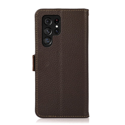 For Samsung Galaxy S23 Ultra 5G KHAZNEH Side-Magnetic Litchi Genuine Leather RFID Phone Case(Brown) - Galaxy S23 Ultra 5G Cases by buy2fix | Online Shopping UK | buy2fix