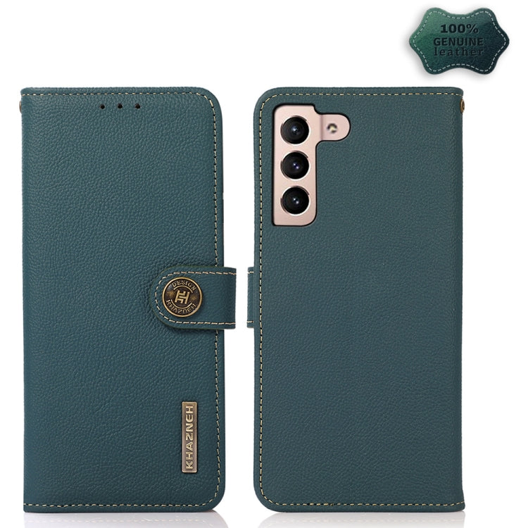 For Samsung Galaxy S23+ 5G KHAZNEH Custer Genuine Leather RFID Phone Case(Green) - Galaxy S23+ 5G Cases by buy2fix | Online Shopping UK | buy2fix