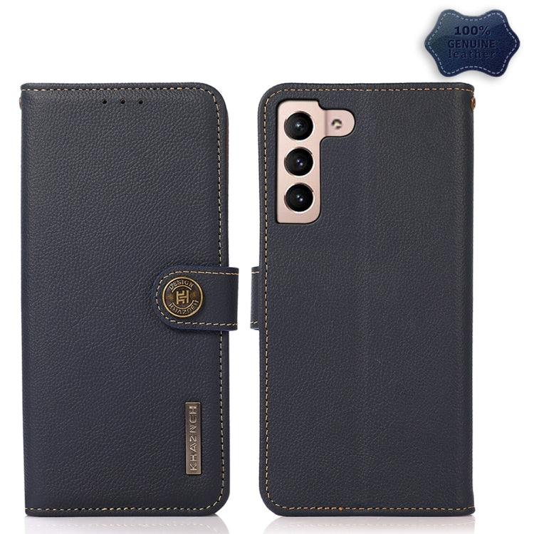 For Samsung Galaxy S23 5G KHAZNEH Custer Genuine Leather RFID Phone Case(Blue) - Galaxy S23 5G Cases by buy2fix | Online Shopping UK | buy2fix