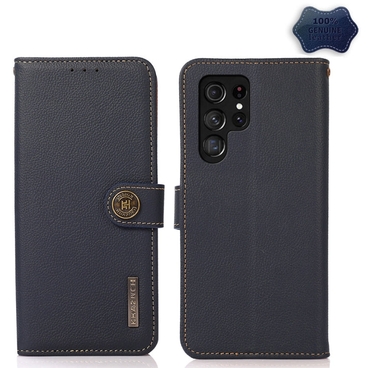 For Samsung Galaxy S23 Ultra 5G KHAZNEH Custer Genuine Leather RFID Phone Case(Blue) - Galaxy S23 Ultra 5G Cases by buy2fix | Online Shopping UK | buy2fix