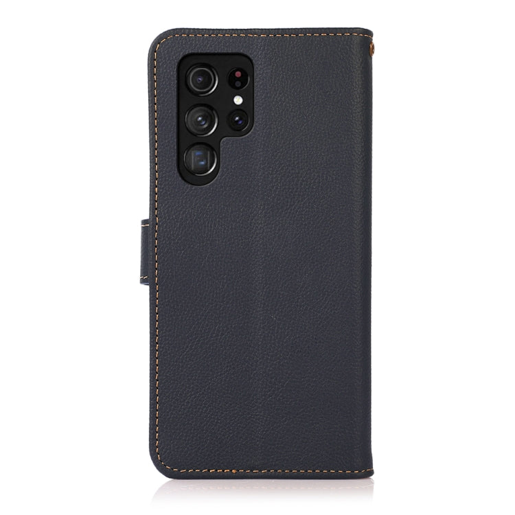 For Samsung Galaxy S23 Ultra 5G KHAZNEH Custer Genuine Leather RFID Phone Case(Blue) - Galaxy S23 Ultra 5G Cases by buy2fix | Online Shopping UK | buy2fix