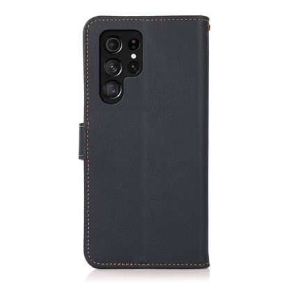 For Samsung Galaxy S23 Ultra 5G KHAZNEH Custer Genuine Leather RFID Phone Case(Blue) - Galaxy S23 Ultra 5G Cases by buy2fix | Online Shopping UK | buy2fix