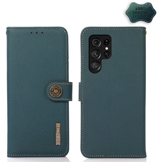 For Samsung Galaxy S23 Ultra 5G KHAZNEH Custer Genuine Leather RFID Phone Case(Green) - Galaxy S23 Ultra 5G Cases by buy2fix | Online Shopping UK | buy2fix