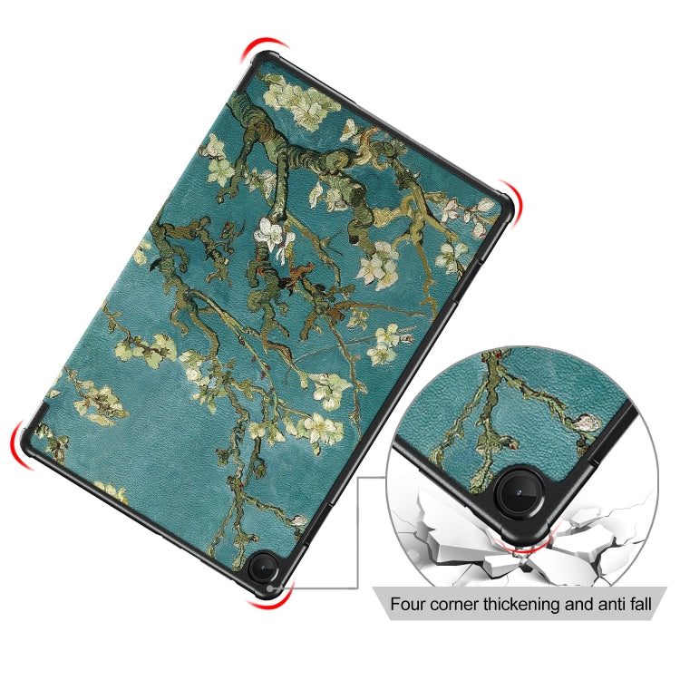 For Lenovo Tab M10 10.1 3rd Gen 3-folding Magnetic Buckle Coloured Drawing Leather Smart Tablet Case(Apricot Blossom) - Lenovo by buy2fix | Online Shopping UK | buy2fix