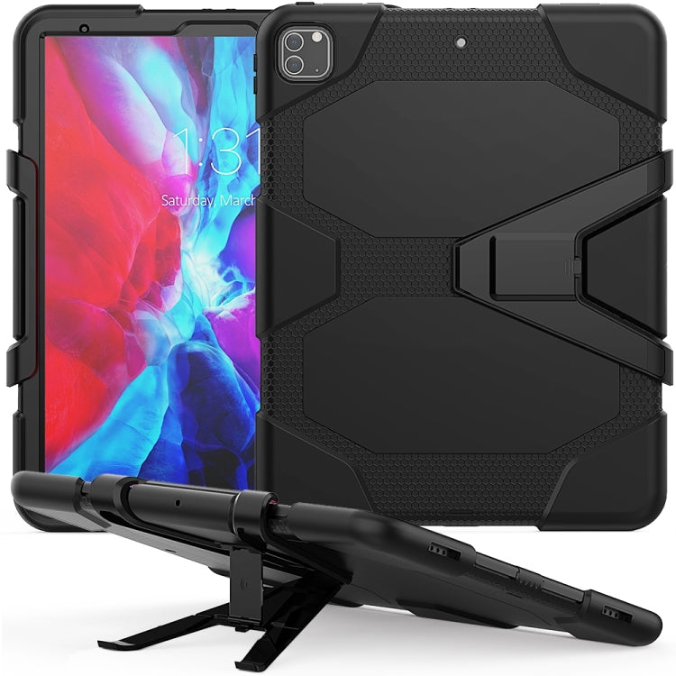 For iPad Pro 12.9 inch (2020) Shockproof Colorful Silicon + PC Protective Tablet Case with Holder & Shoulder Strap & Hand Strap (Black) - iPad Pro 12.9 (2020) Cases by buy2fix | Online Shopping UK | buy2fix