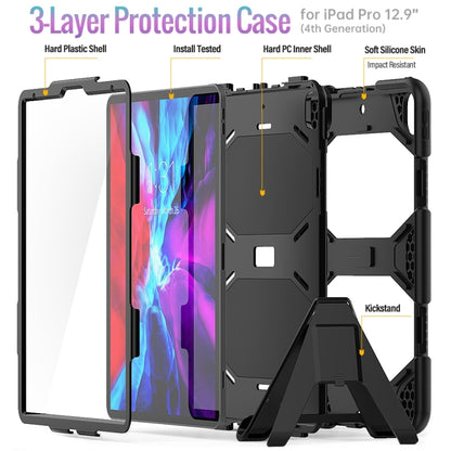 For iPad Pro 12.9 inch (2020) Shockproof Colorful Silicon + PC Protective Tablet Case with Holder & Shoulder Strap & Hand Strap (Black) - iPad Pro 12.9 (2020) Cases by buy2fix | Online Shopping UK | buy2fix