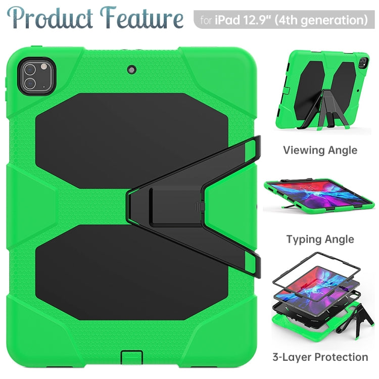 For iPad Pro 12.9 inch (2020) Shockproof Colorful Silicon + PC Protective Tablet Case with Holder & Shoulder Strap & Hand Strap (Green) - iPad Pro 12.9 (2020) Cases by buy2fix | Online Shopping UK | buy2fix
