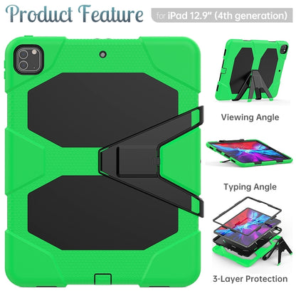 For iPad Pro 12.9 inch (2020) Shockproof Colorful Silicon + PC Protective Tablet Case with Holder & Shoulder Strap & Hand Strap (Green) - iPad Pro 12.9 (2020) Cases by buy2fix | Online Shopping UK | buy2fix