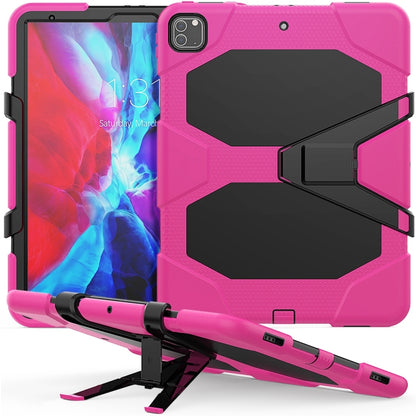 For iPad Pro 12.9 inch (2020) Shockproof Colorful Silicon + PC Protective Tablet Case with Holder & Shoulder Strap & Hand Strap (Rose Red) - iPad Pro 12.9 (2020) Cases by buy2fix | Online Shopping UK | buy2fix