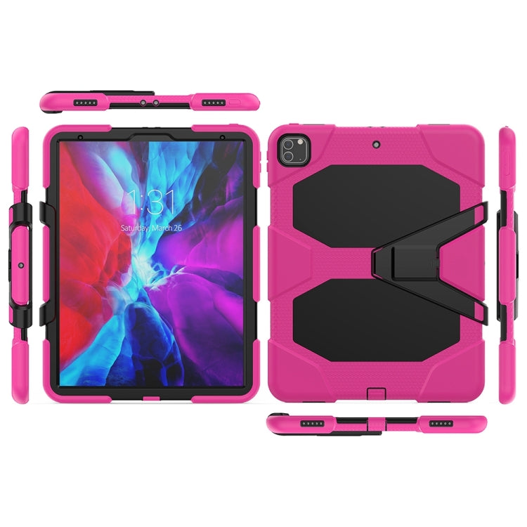 For iPad Pro 12.9 inch (2020) Shockproof Colorful Silicon + PC Protective Tablet Case with Holder & Shoulder Strap & Hand Strap (Rose Red) - iPad Pro 12.9 (2020) Cases by buy2fix | Online Shopping UK | buy2fix