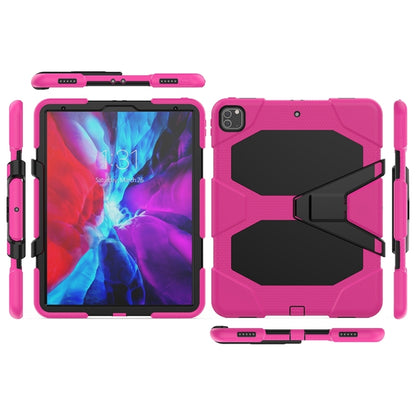 For iPad Pro 12.9 inch (2020) Shockproof Colorful Silicon + PC Protective Tablet Case with Holder & Shoulder Strap & Hand Strap (Rose Red) - iPad Pro 12.9 (2020) Cases by buy2fix | Online Shopping UK | buy2fix