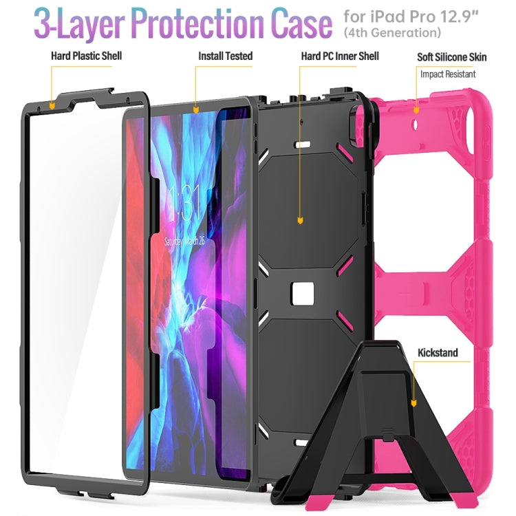 For iPad Pro 12.9 inch (2020) Shockproof Colorful Silicon + PC Protective Tablet Case with Holder & Shoulder Strap & Hand Strap (Rose Red) - iPad Pro 12.9 (2020) Cases by buy2fix | Online Shopping UK | buy2fix
