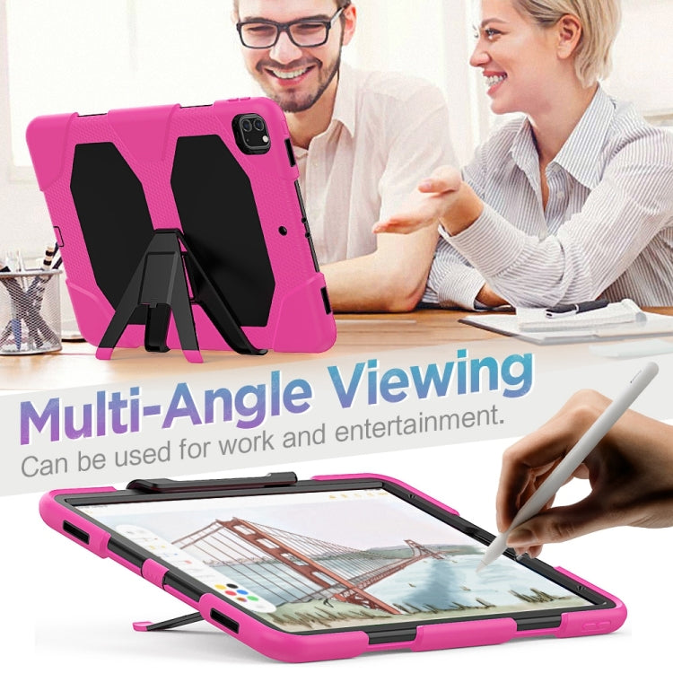 For iPad Pro 12.9 inch (2020) Shockproof Colorful Silicon + PC Protective Tablet Case with Holder & Shoulder Strap & Hand Strap (Rose Red) - iPad Pro 12.9 (2020) Cases by buy2fix | Online Shopping UK | buy2fix