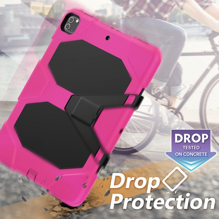 For iPad Pro 12.9 inch (2020) Shockproof Colorful Silicon + PC Protective Tablet Case with Holder & Shoulder Strap & Hand Strap (Rose Red) - iPad Pro 12.9 (2020) Cases by buy2fix | Online Shopping UK | buy2fix