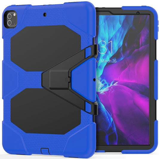 For iPad Pro 12.9 inch (2020) Shockproof Colorful Silicon + PC Protective Tablet Case with Holder & Shoulder Strap & Hand Strap (Dark Blue) - iPad Pro 12.9 (2020) Cases by buy2fix | Online Shopping UK | buy2fix