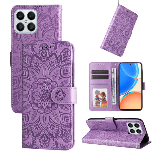 For Honor X8 5G / X6 Embossed Sunflower Leather Phone Case(Purple)