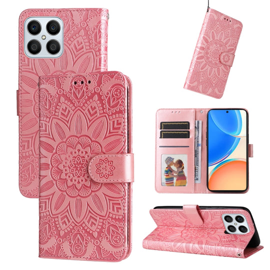 For Honor X8 5G / X6 Embossed Sunflower Leather Phone Case(Rose Gold)
