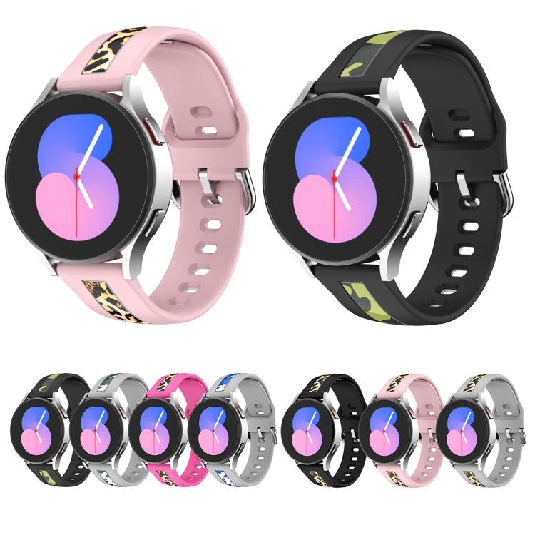 For Samsung Galaxy Watch 5 Pro 45mm Vertical Grain Printing Silicone Watch Band(Pink Leopard Print) - Watch Bands by buy2fix | Online Shopping UK | buy2fix