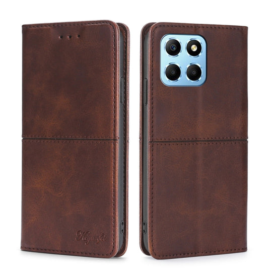 For Honor X8 5G/X6 Cow Texture Magnetic Horizontal Flip Leather Phone Case(Dark Brown)